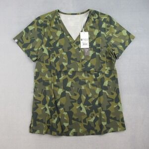 FIGS Catarina One Pocket Scrub Top XS Green Geometric Camo Print W23SW1066 NEW